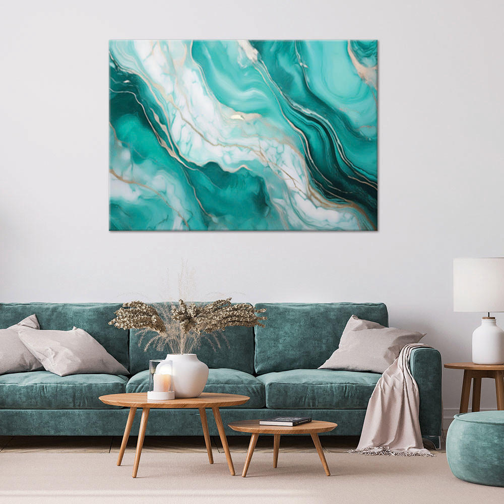 LEINWANDBILD Türkisfarbener Marmor mit Gold 90x60cm - Grün, Textil (90/60cm) - Feeby