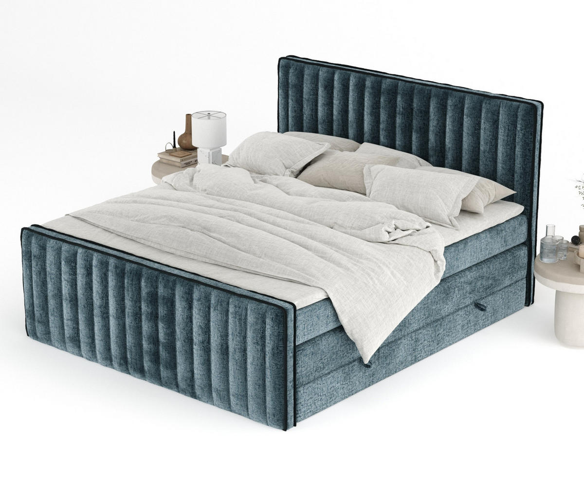 BOXSPRINGBETT Nocturne Blau 140/200 cm - Blau/Schwarz, Holz/Holzwerkstoff (140/200cm) - Maison de Reve