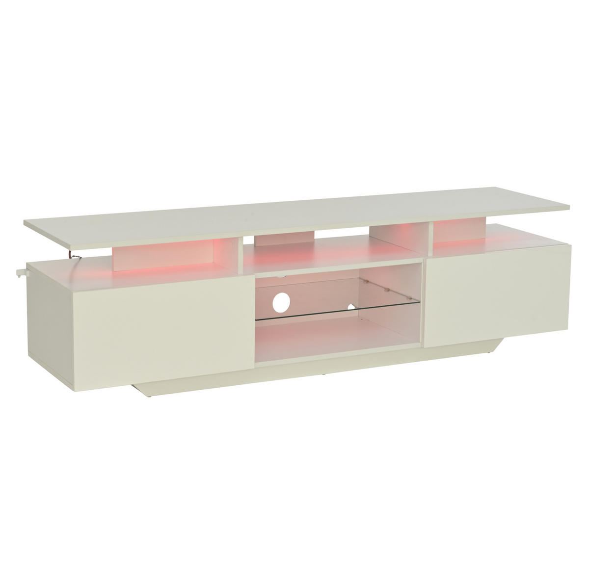 TV-SCHRANK aus MDF und Glas 160x40x45 cm Weiß mit LED-Beleuchtung, 2 Schränken und 8 Ablageflächen - Weiß, Holzwerkstoff (160/45/40cm) - Modfu