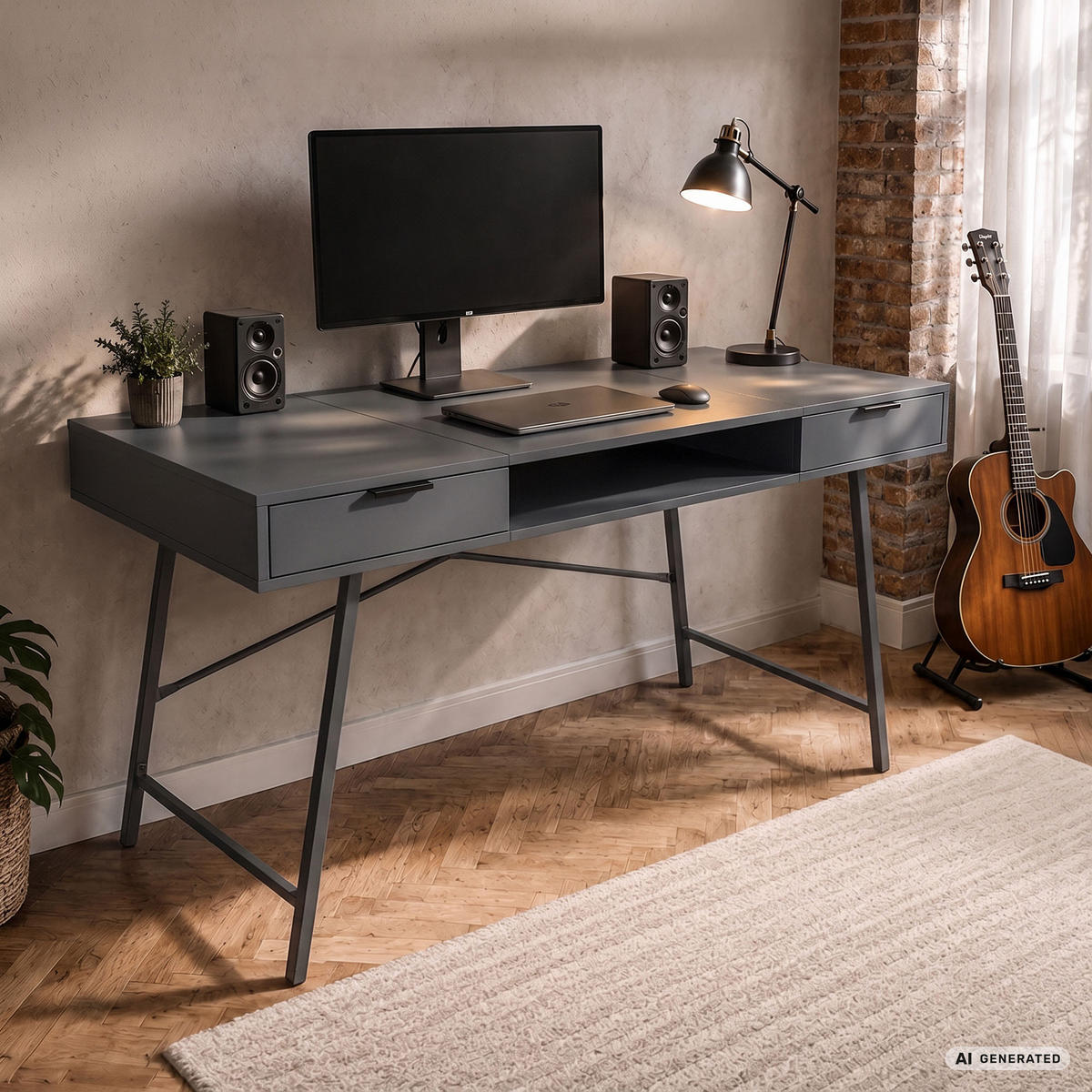 SCHREIBTISCH ARDEN 120 cm Graphit - Graphitfarben/Schwarz, Holzwerkstoff (120/50/80.5cm) - Akord