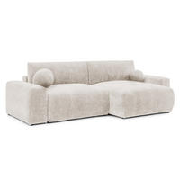 ECKSOFA Puffy mit Schlaffunktion und Bettkasten - besonders weich und puffig aus Beige Stoff mit Chenillestruktur - Ottomane rechts - Beige/Schwarz, Holz/Kunststoff (266/138cm) - S-Style Möbel