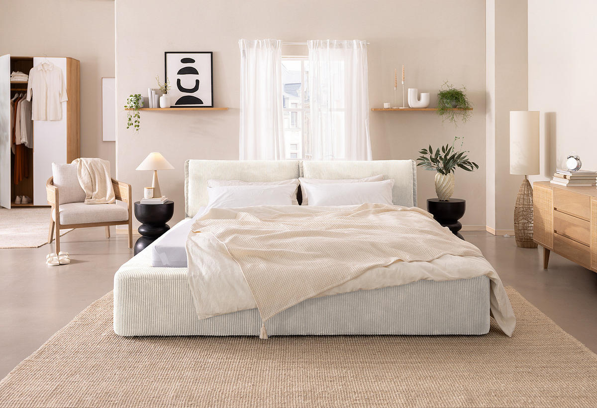 POLSTERBETT - Weiß, Textil (180/200cm) - home24