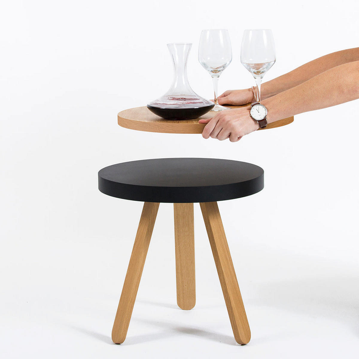BEISTELLTISCH Batea S mit Tablett - Eichefarben/Schwarz, Holz (42/42/42cm) - Woodendot