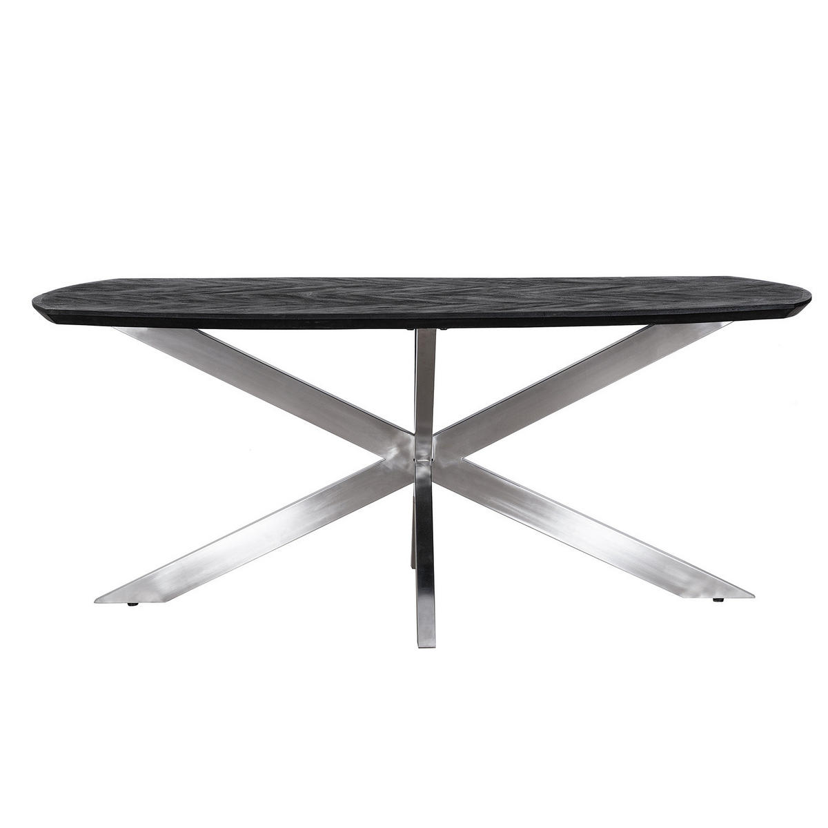 ESSTISCH - Mango massiv / Edelstahl - Schwarz / Silber - Silberfarben/Schwarz, Holz/Metall (110/220/76cm) - home24