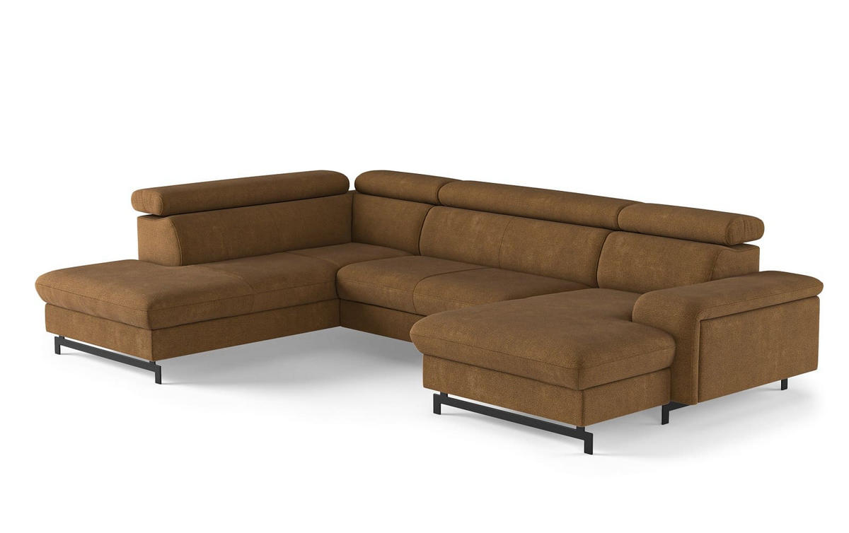 WOHNLANDSCHAFT mit Schlaffunktion und Bettkasten, Orlando-Stoff - Cognac/Schwarz, Kunststoff/Textil (328/81/215cm) - Cotta