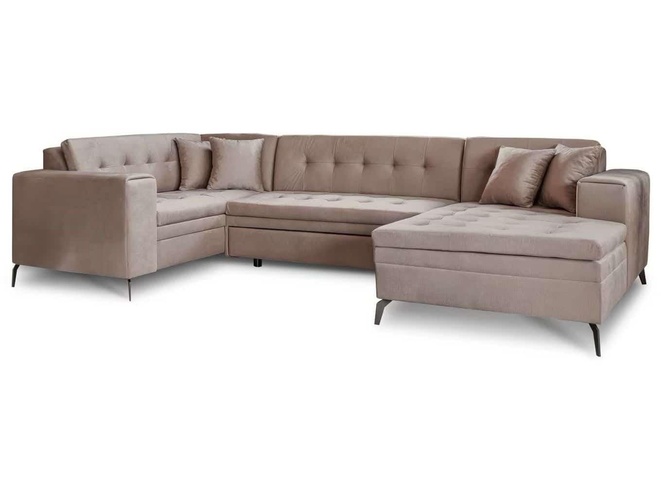 WOHNLANDSCHAFT mit Schlaffunktion, luxus Nube-Stoff - Beige/Schwarz, Textil/Metall (340/93/180cm) - Eltap