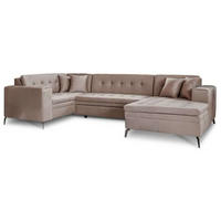 WOHNLANDSCHAFT mit Schlaffunktion, luxus Nube-Stoff - Beige/Schwarz, Textil/Metall (340/93/180cm) - Eltap