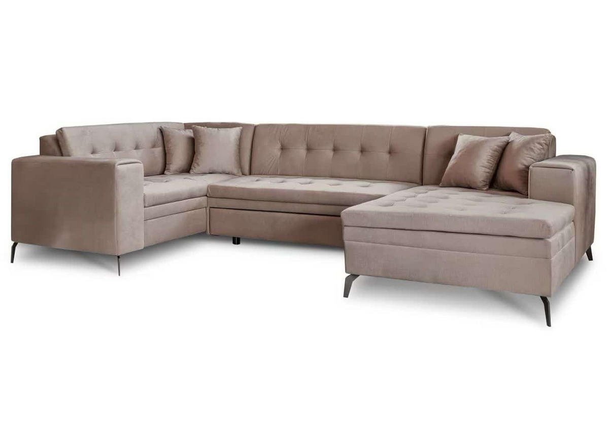 WOHNLANDSCHAFT mit Schlaffunktion, luxus Nube-Stoff - Beige/Schwarz, Textil/Metall (340/93/180cm) - Eltap