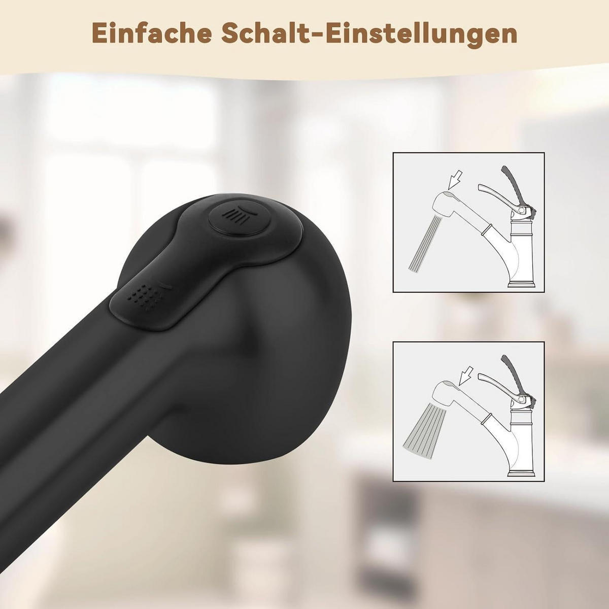 KÜCHENARMATUR Sprühkopf Matt Schwarz 2 Strahlarten - Schwarz, Kunststoff (5/17.3/5.7cm)