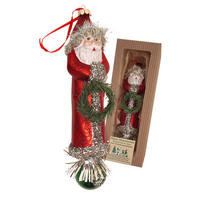CHRISTBAUMSCHMUCK Santa mit Kranz Nostalgie Rot 22cm (Glas / 1 Stk.) - Rot, Glas (5/22/5cm) - Krebs Glas Lauscha