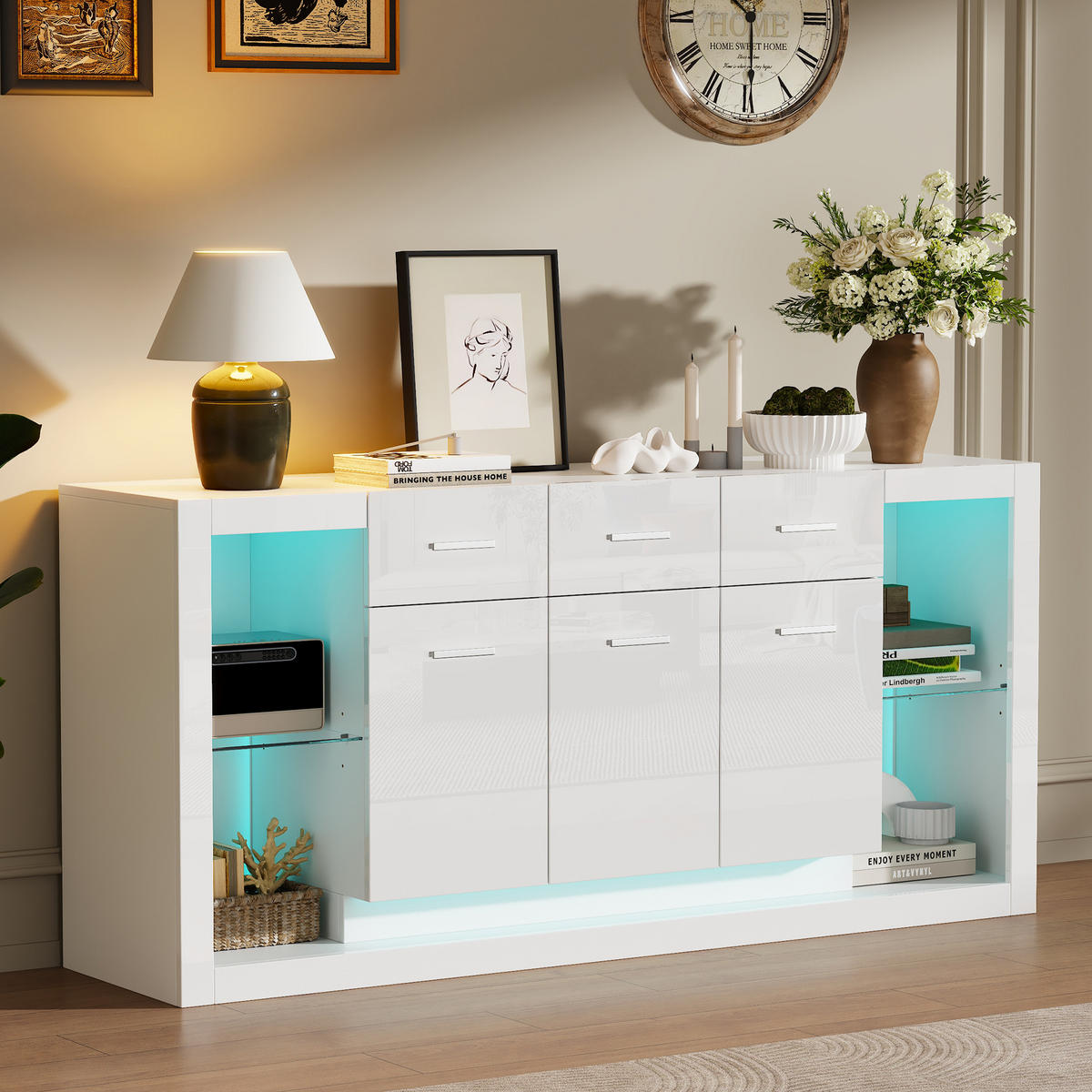 KOMODA 160x40x75 cm Bijela LED 3 ladice - bijela, drvni materijal (40/75/160cm) - FLIEKS