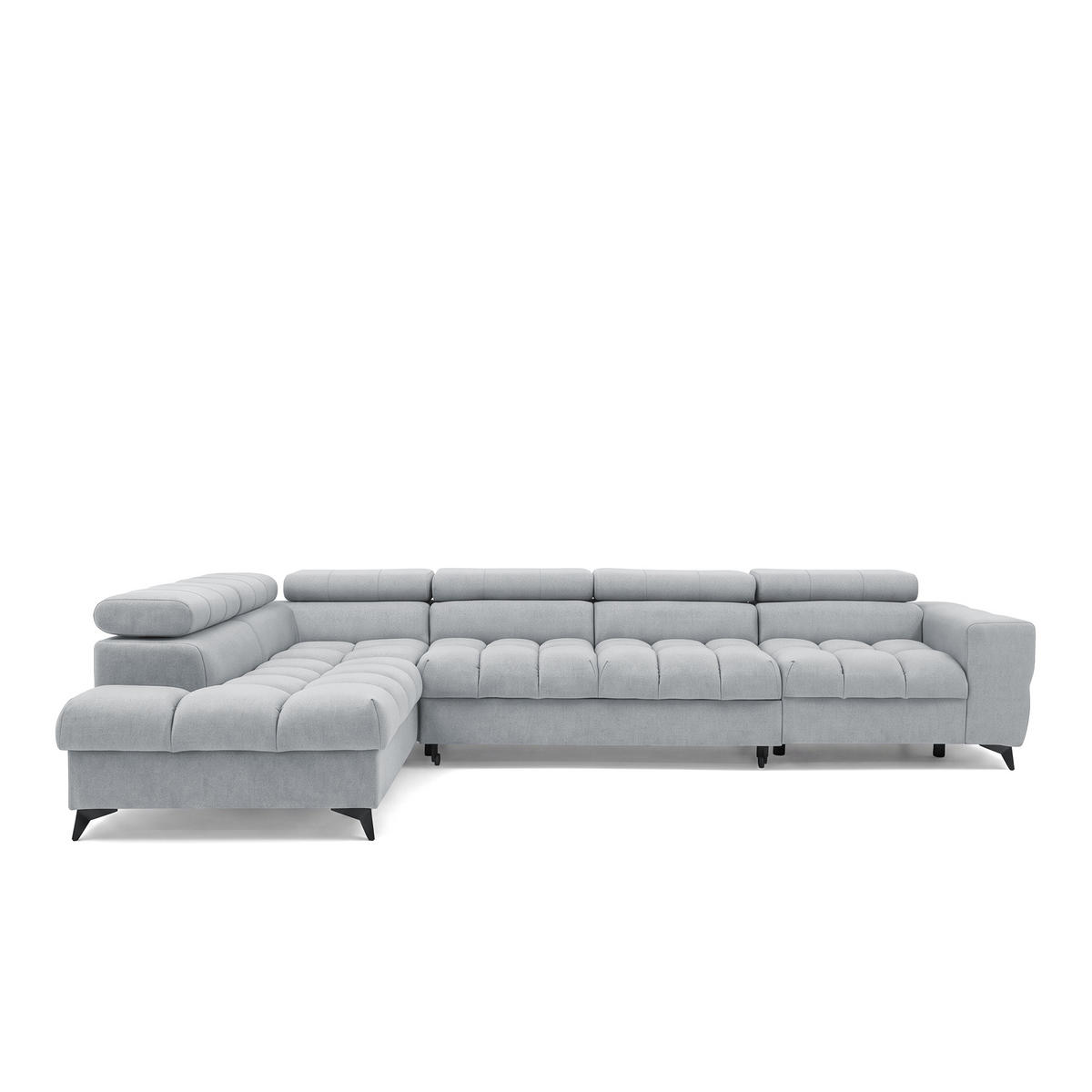 ECKSOFA PUDDING MAXI L Links mit Schlaffunktion 125x195 Velours Hellgrau - Hellgrau/Schwarz, Holz/Textil (203/350cm) - Muffo
