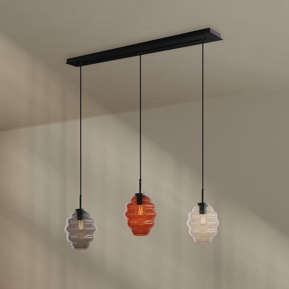 HÄNGELEUCHTE Echos 3-flammig Mehrfarbig Ø 18cm - Multicolor/Schwarz, Glas (18/18/20cm) - s.luce