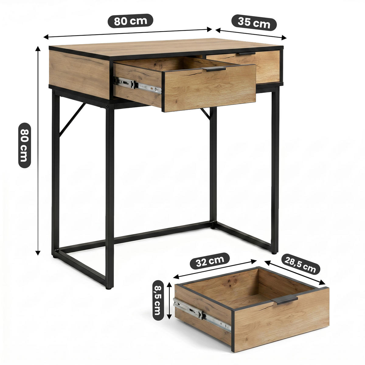KONSOLENTISCH ELANO 80 cm Craft Eiche - Eichefarben/Schwarz, Holzwerkstoff (35/80/80cm) - Akord