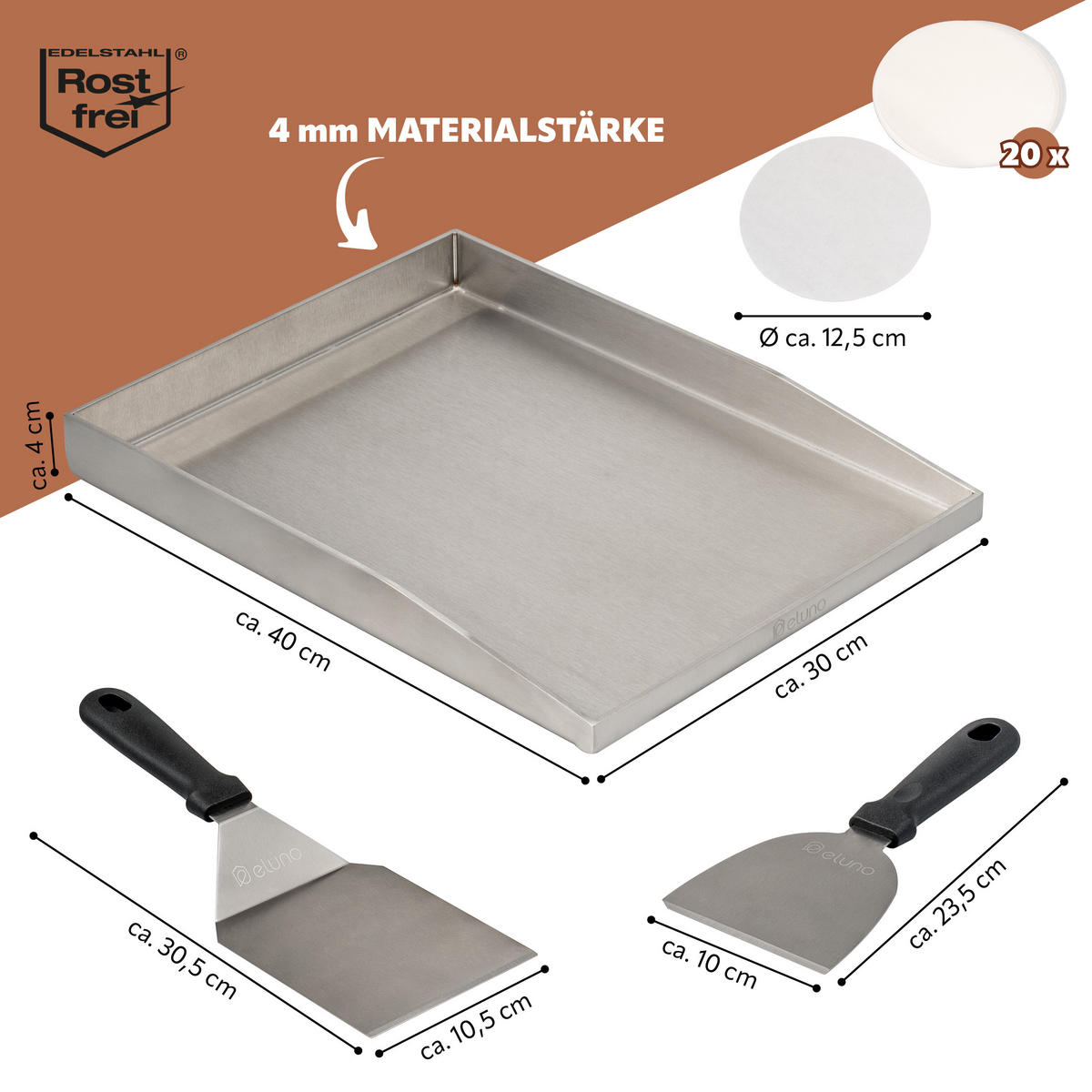 PLANCHA-SET aus Edelstahl - Edelstahlfarben, Metall (30/4/40cm) - eluno