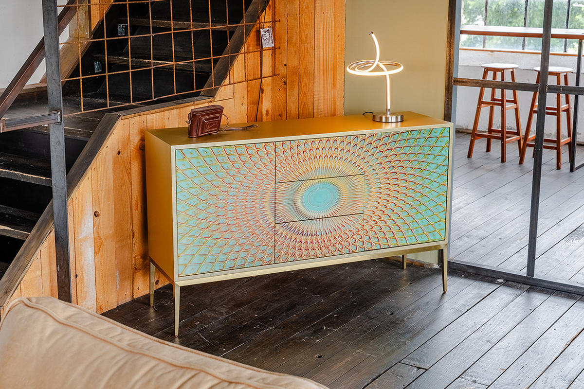 SIDEBOARD LAGO Grün Holz - Goldfarben/Grün, Holz/Holzwerkstoff (140/85/40cm) - KAWOLA