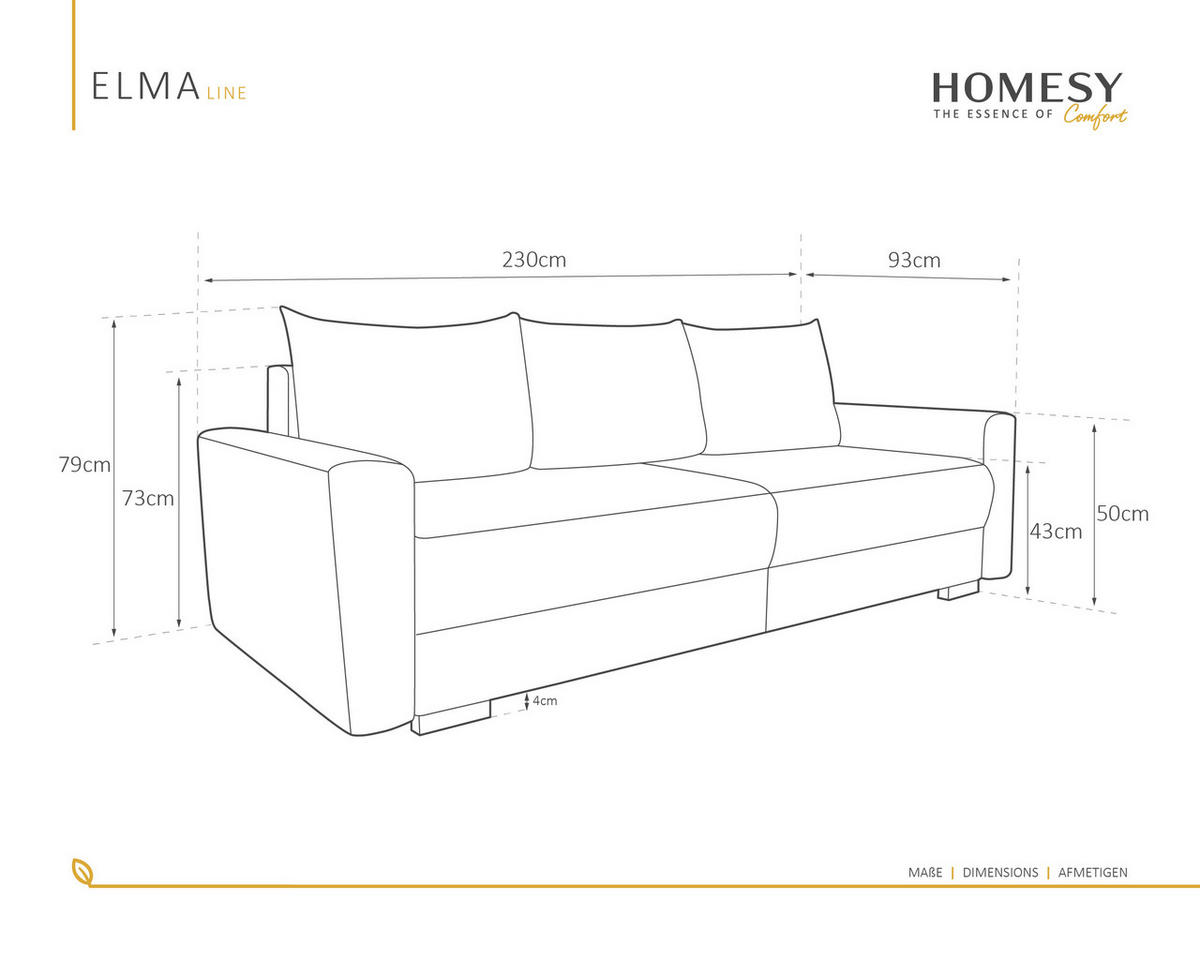 3-SITZER-SCHLAFSOFA ELMA mit Bettfunktion, hellgrau - Hellgrau, Holz (92.5/79/230cm) - Homesy