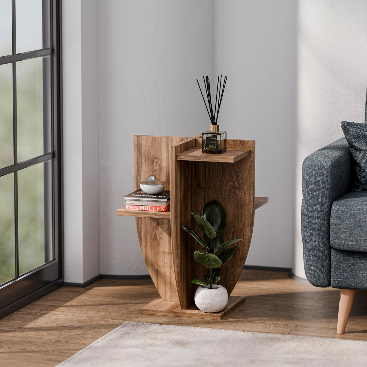 PFLANZENSTÄNDER Ceki Walnuss - Braun, Holzwerkstoff (29/29/62cm) - Decorotika