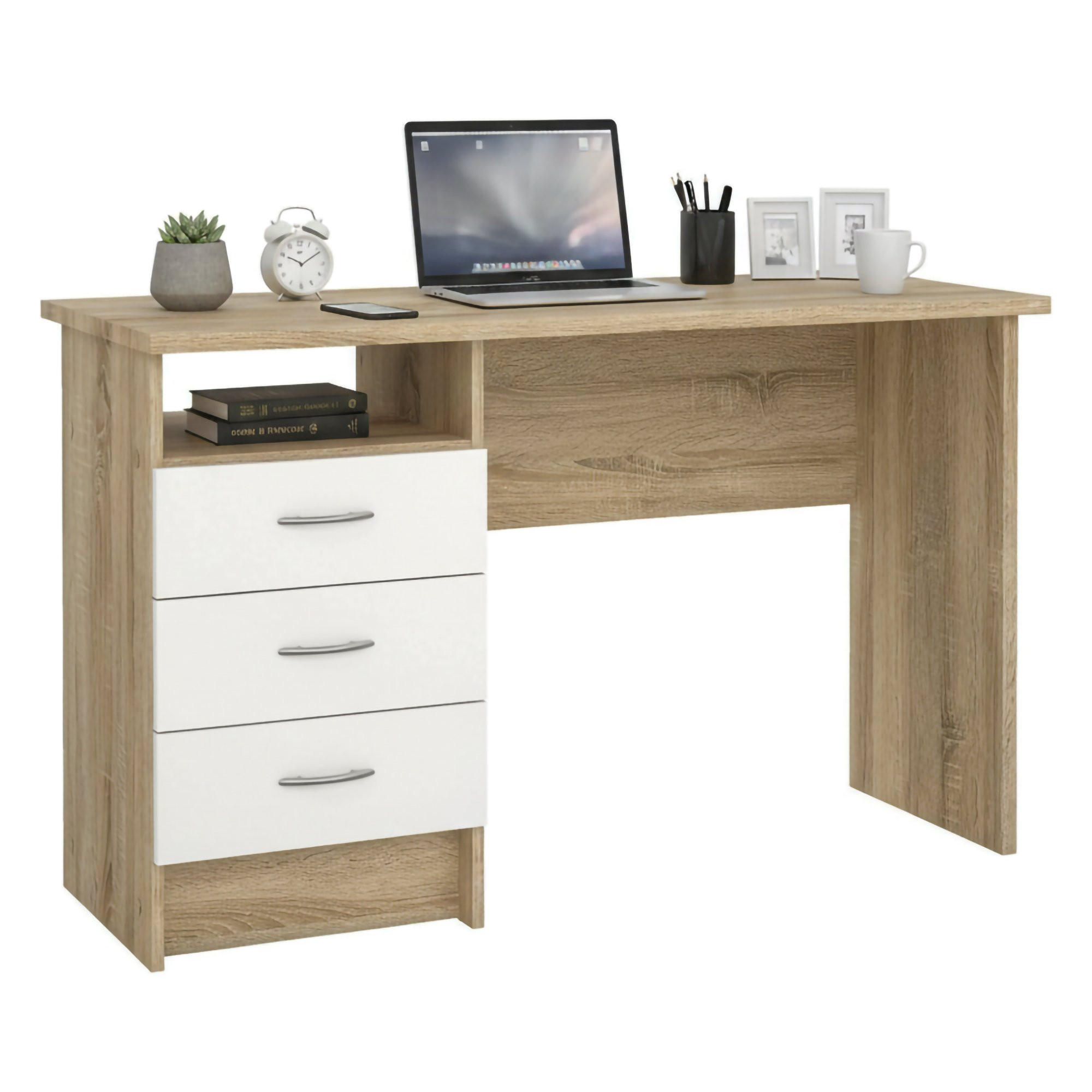 SCHREIBTISCH Eiche, Weiß 48.1/120.1/72.6 cm - Braun, Holzwerkstoff (48/120/73cm) - DMORA