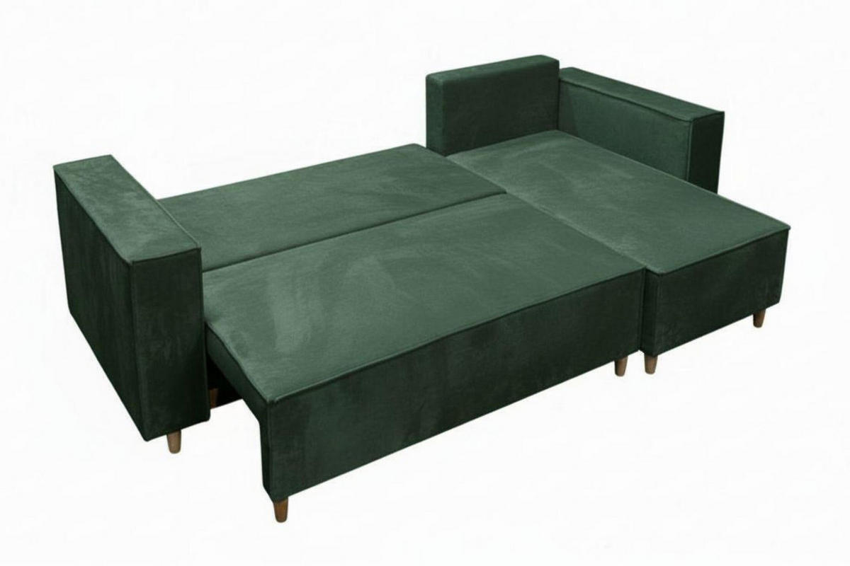 ECKSOFA RIO mit Schlaffunktion und Bettkasten, Farbe: Grün, Velourstoff, Ottomane Universal - Grün, Textil (249/142cm) - Marpur