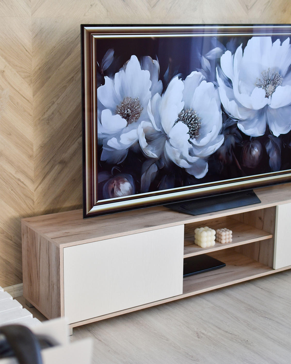 TV STOLEK Helleres Hnědý, Bílý LINCOLN 41/180/41 cm - světle hnědá, kompozitní dřevo (180/41/41cm) - Beliani