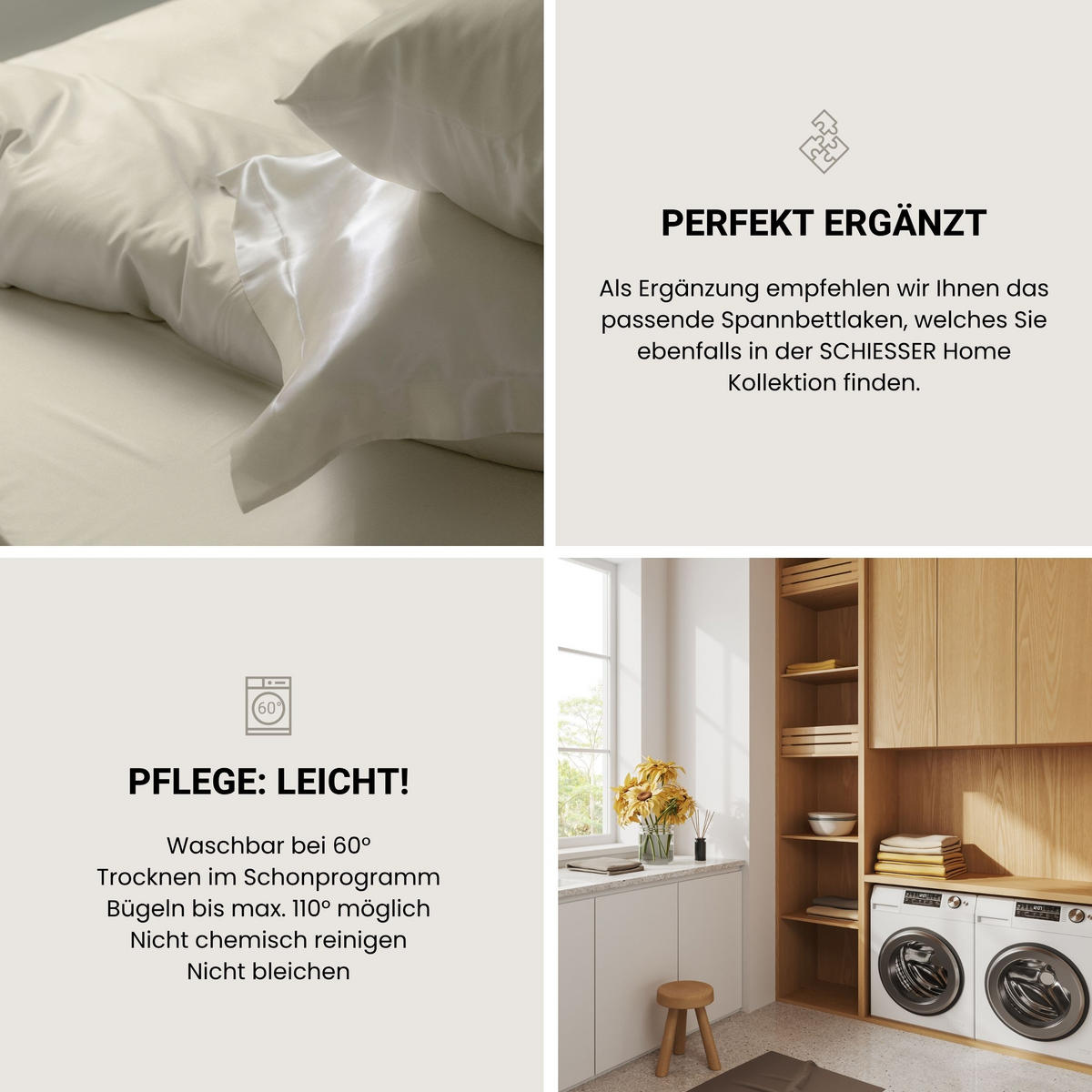 BETTWÄSCHESET Ella - Baumwollsatin - 2-teilig - 155 x 220 cm - Perlmutt - Creme, Textil (155/220cm) - SCHIESSER