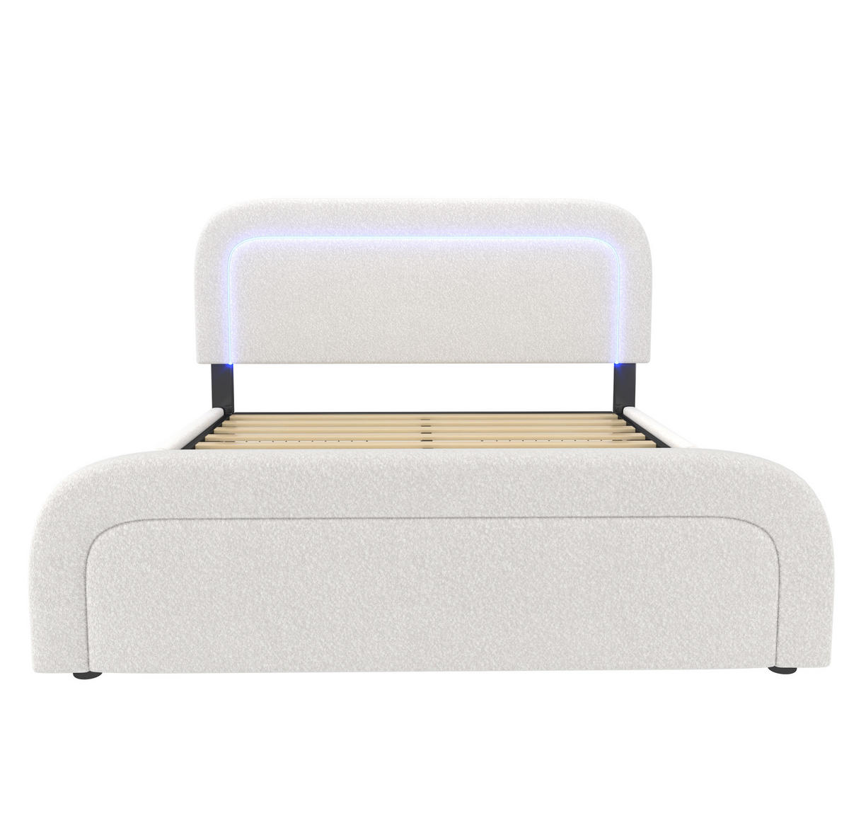 POLSTERBETT 160/200 cm weiß aus Sherpa mit LED, USB-C und 4 Schubladen - Weiß, Textil (160/200cm) - OKWISH