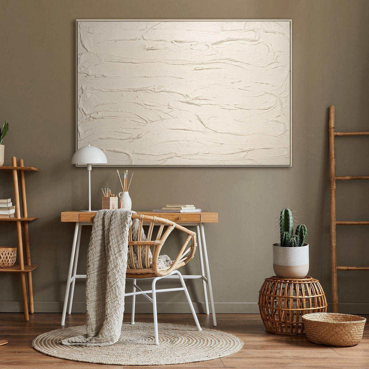 GEMÄLDE Schleier II Schattenfugenrahmen Beige 140x100 cm - Beige, Holz (140/100cm) - YS-art gallery