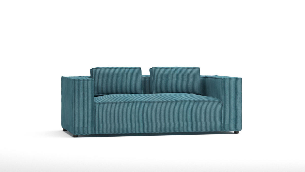 2-SITZER-SOFA Nova Türkis Cord - Türkis/Schwarz, Holz/Kunststoff (196/64/92cm) - S-Style Möbel