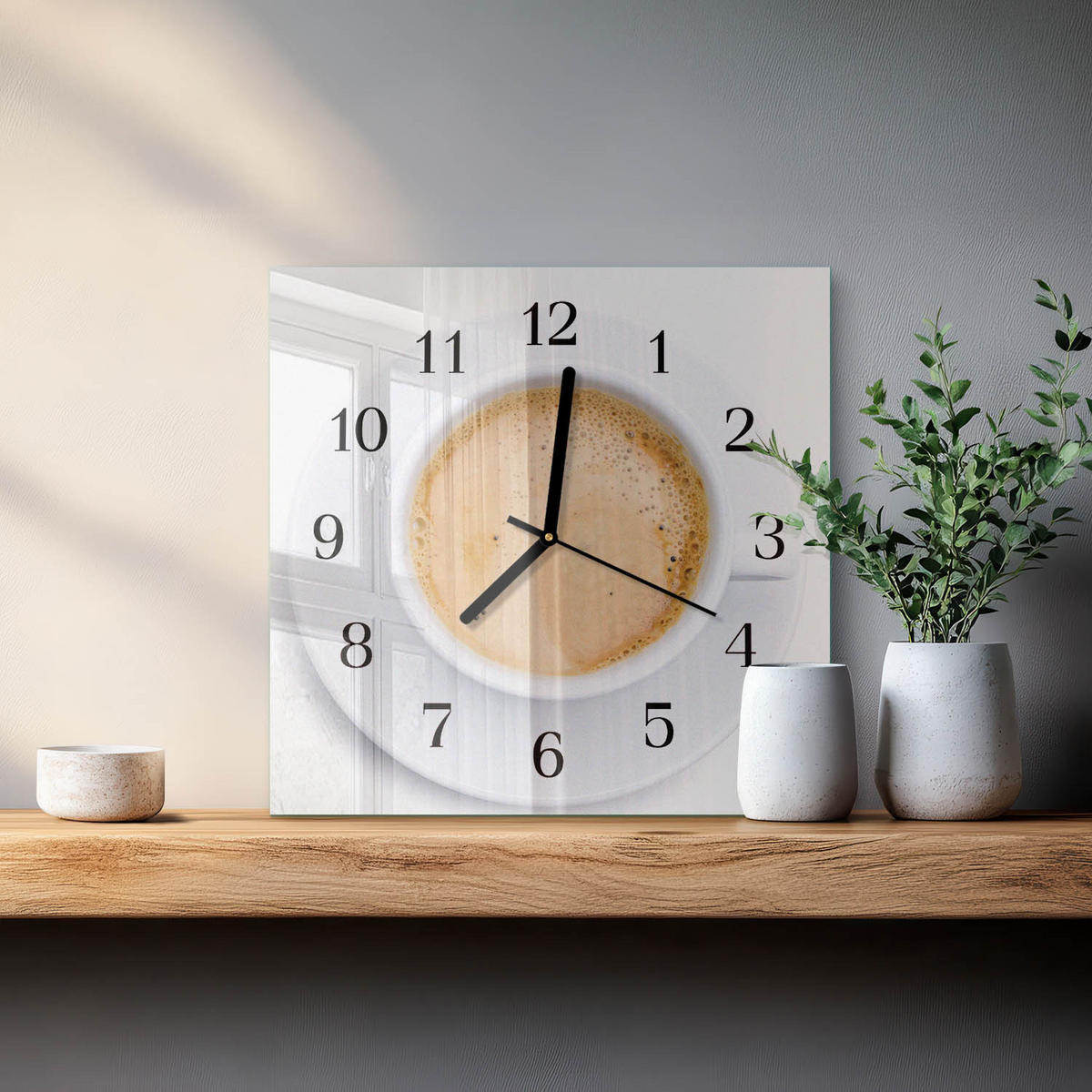 WANDUHR 30x30 cm - Tasse Kaffee - Beige, Glas (30/30/0.4cm) - TULUP