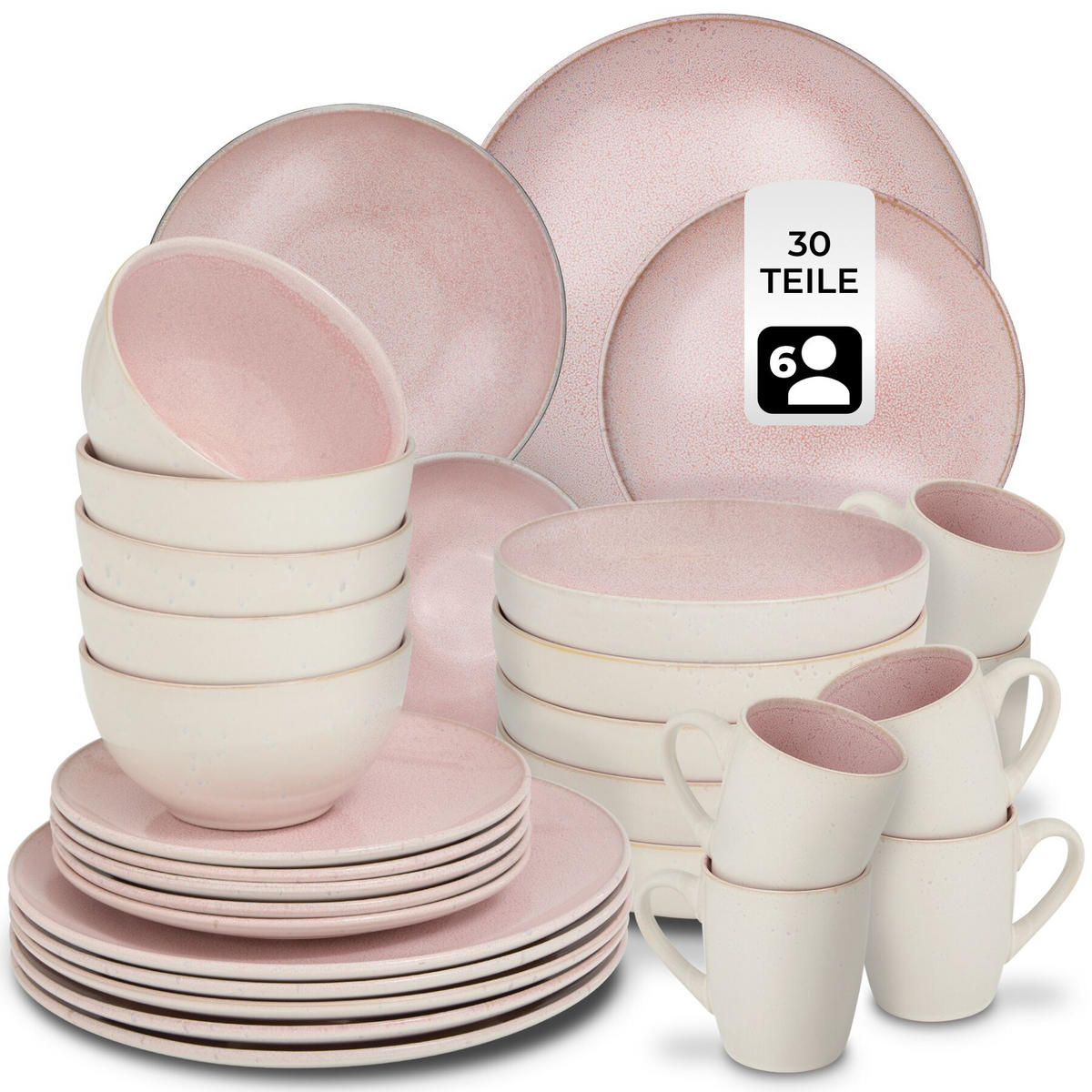 KOMBISERVICE Mare, ineinander stapelbar, rosa - Rosa, Keramik (26.5/2.5/26.5cm) - tectake