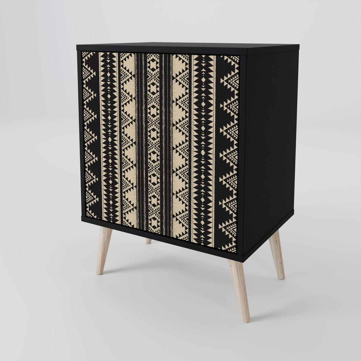 SIDEBOARD AZTEC, Schwarz, 57,5x42x72,5 cm, Schwarze Metallfüße - Multicolor/Schwarz, Holzwerkstoff/Metall (57.5/72.5/42cm) - SpaceRebels