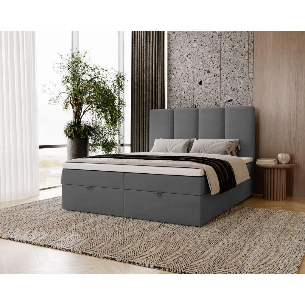 Thumbnail - Boxbett, Dunkelgrau, Textil, Höhe ca. 12 cm, 160x200 cm, Oeko-Tex® Standard 100, Schlafzimmer, Betten, Boxspringbetten