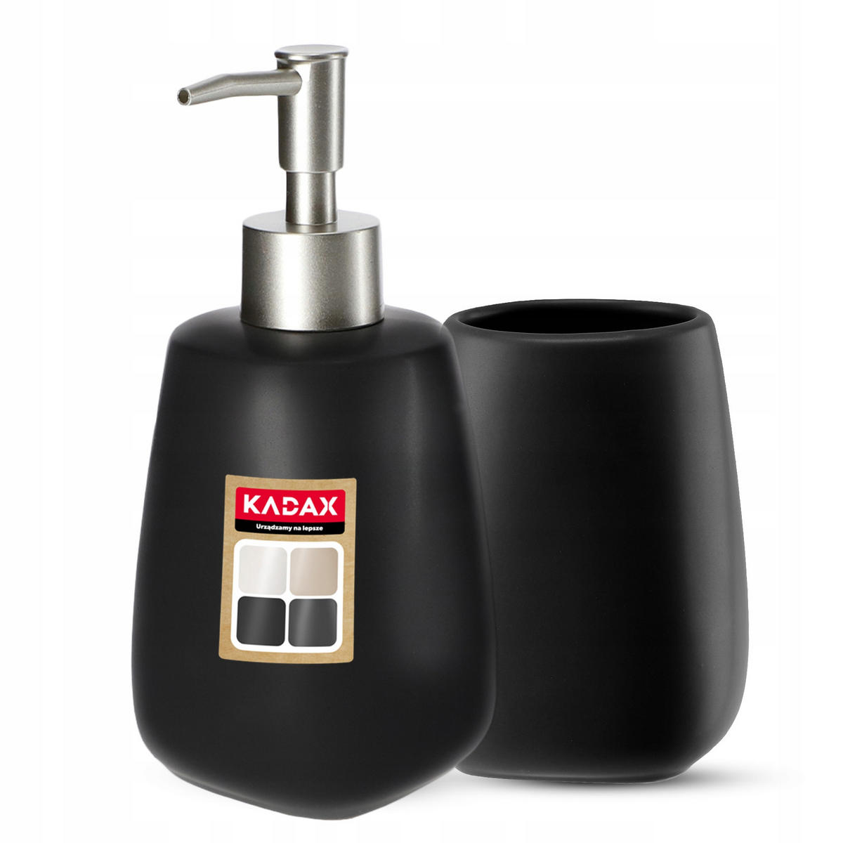 BADEZIMMERSET SEIFENSPENDER + Badezimmerbecher-Set, schwarz - Schwarz, Keramik (8/11cm) - KADAX