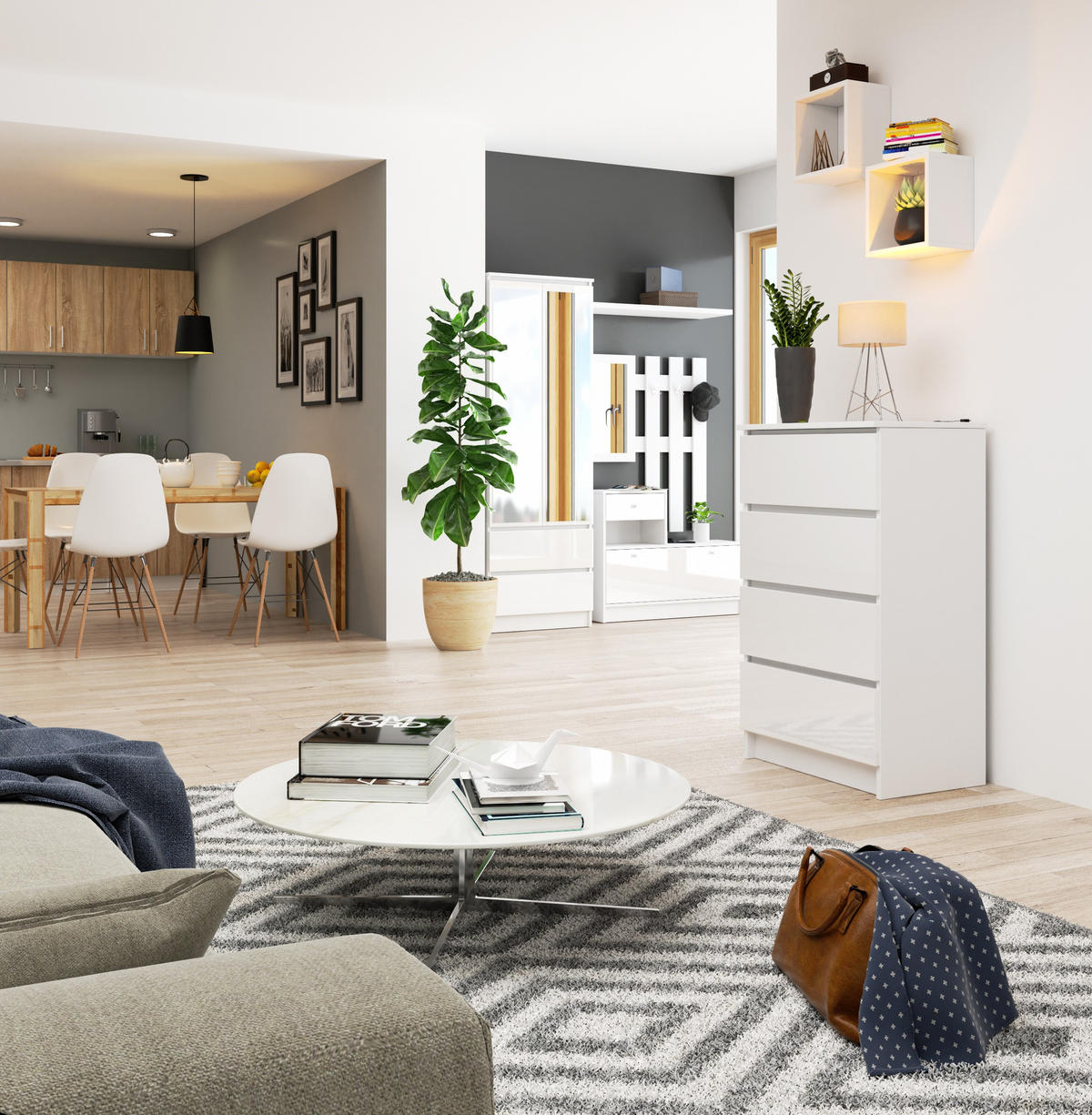 KOMMODE Weiß, Weiß Glanz 99/60/40 - Weiß, Holzwerkstoff (60/99/40cm) - RAUMHIRSCH FURNITURE