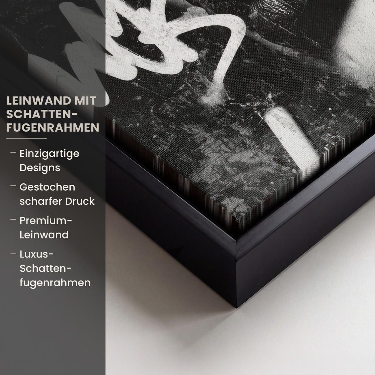 LEINWAND Bilder mit Rahmen - Gesicht - Mund - Graffiti - Schwarz - 20x20 - Schwarz, Textil (20/20cm) - MuchoWow