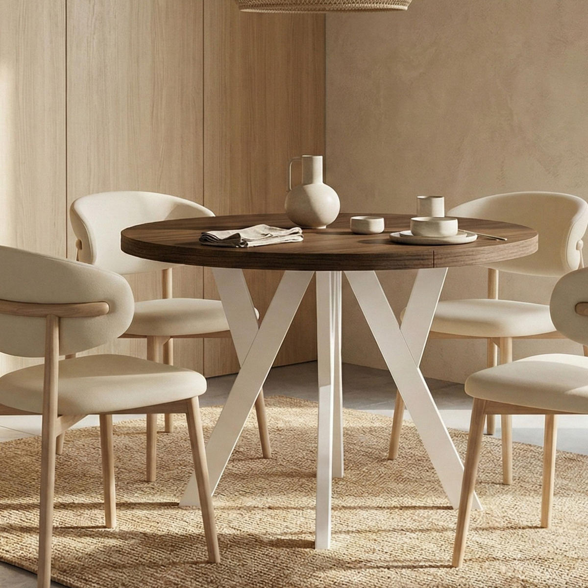 ESSTISCH Runder Ausziehbarer PERO 120/220 Franklin Nuss / Weiß - Dunkelbraun/Weiß, Holz (220/120/77cm) - Dekori_Interiors