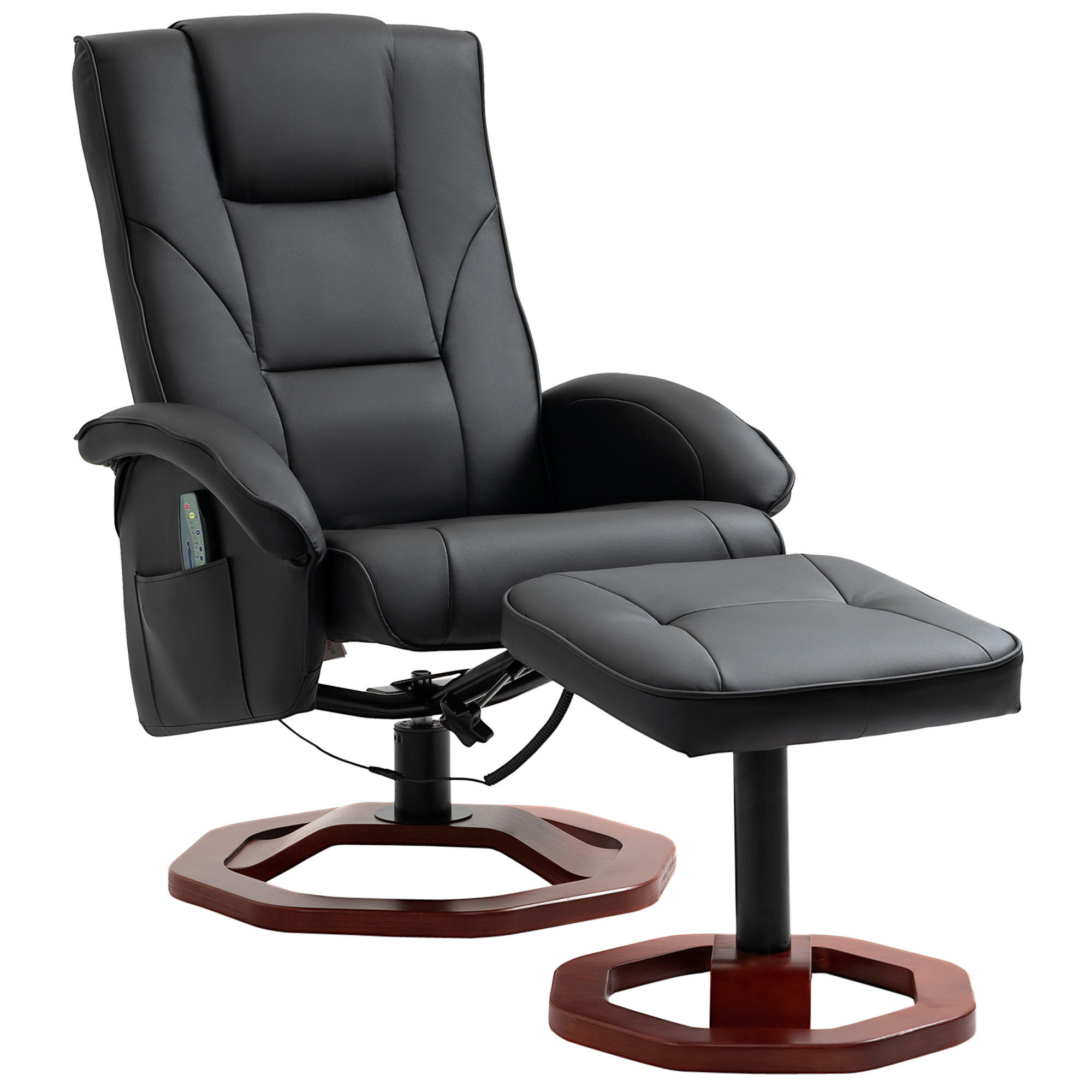 MASSAGESESSEL mit Hocker, Liegefunktion, Fernbedienung, bis 150 kg - Schwarz, Leder (83/106/73cm) - HOMCOM