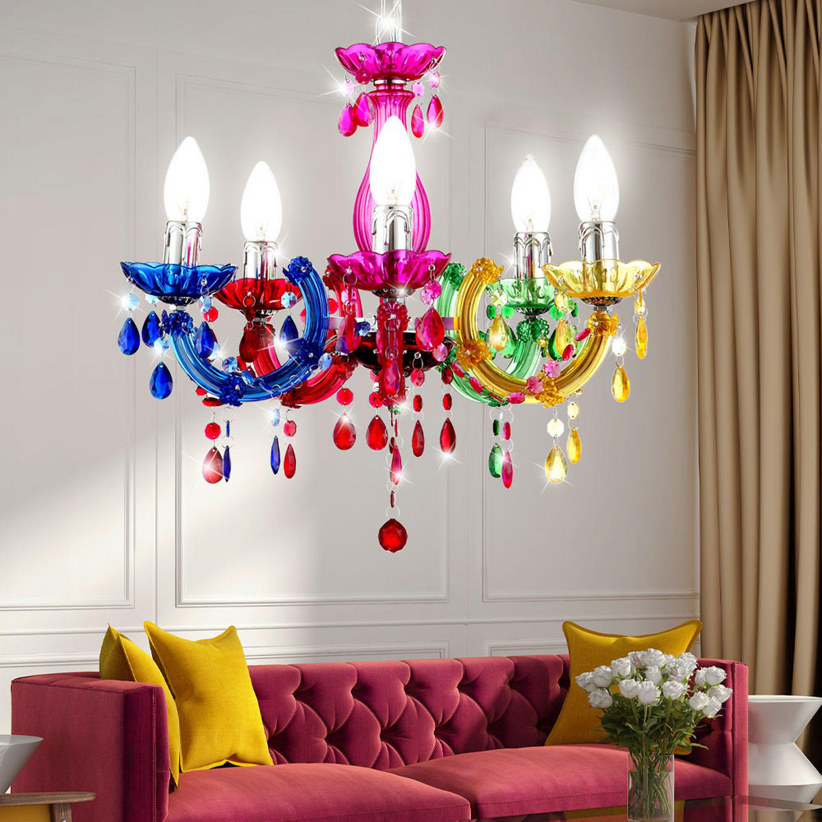 LED KRONLEUCHTER CUIMBRA II Bunt - Multicolor, Metall (44/44/128cm) - Globo Lighting