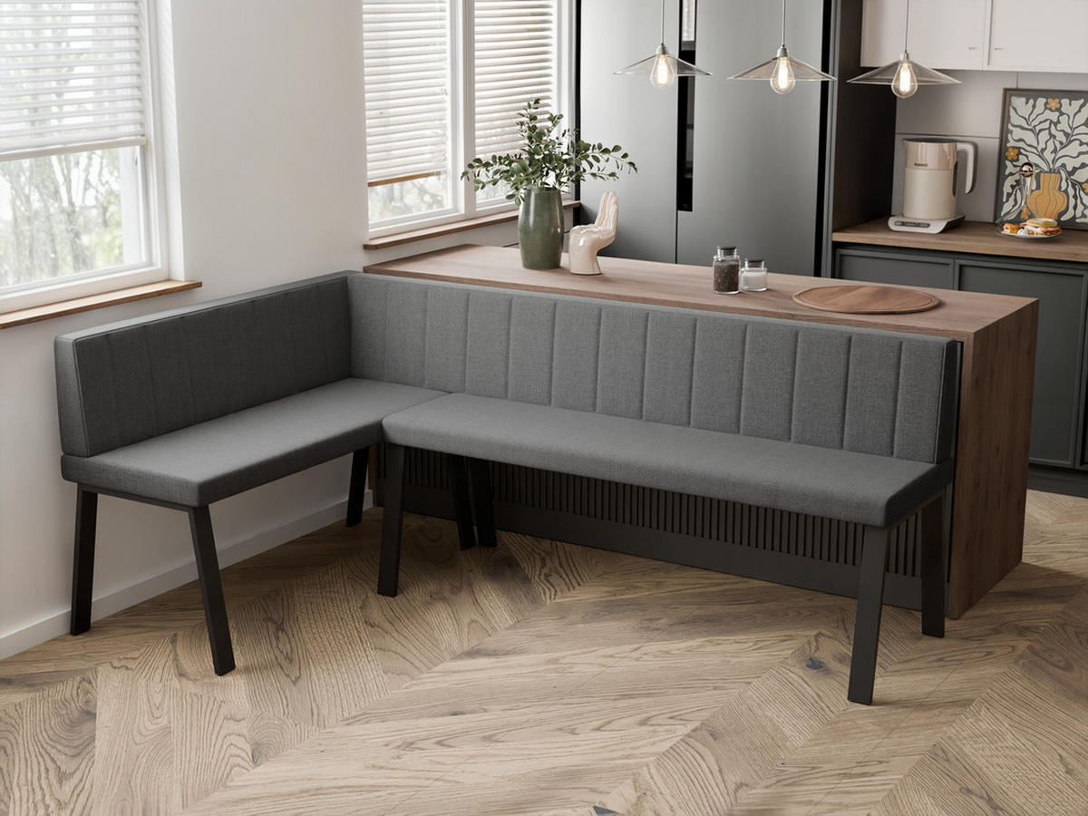 ECKBANK links MONO Y Webstoff gesteppt, 142/196 cm Dunkelgrau - Dunkelgrau, Textil/Metall (142/196cm) - Idohome