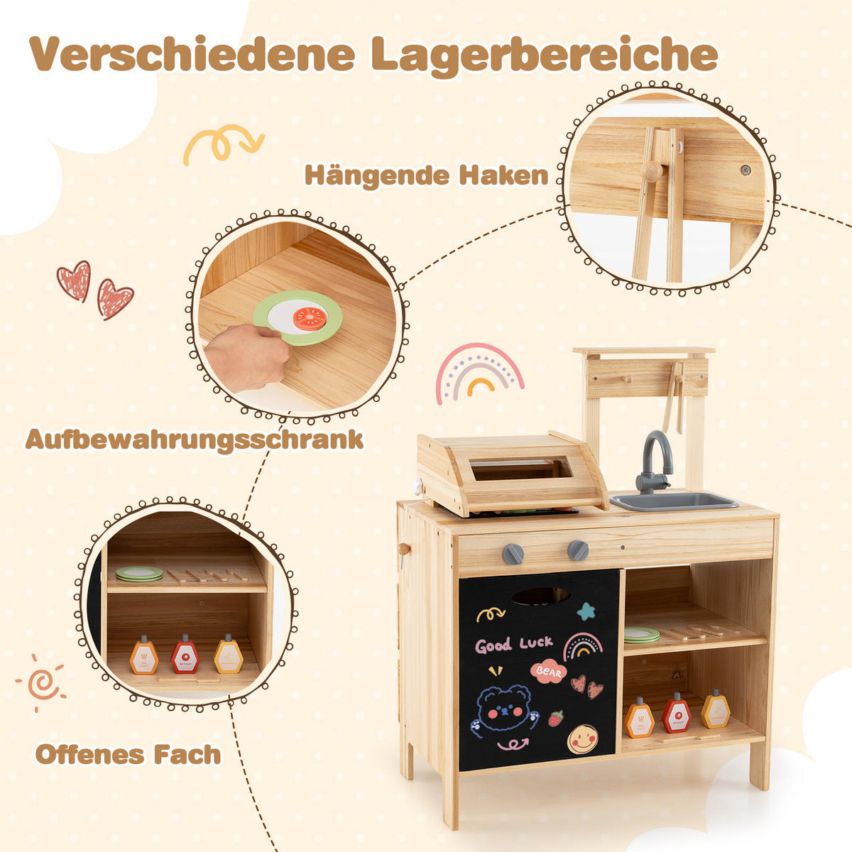 KINDERKÜCHE Outdoor Natur - Naturfarben, Holz (69/40/90cm) - COSTWAY