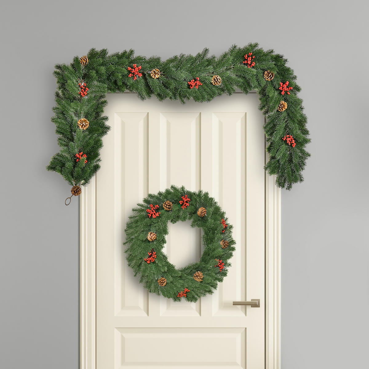 WEIHNACHTSGIRLANDE Blumendekoration mit Tannenzapfen Beeren Grün - Grün, Kunststoff (12/8/190cm) - HOMCOM