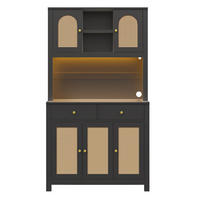 KÜCHENSCHRANK Schwarz Vorratsschrank mit RGB-LED Steckdosen 5 Rattan-Türen 180cm - Schwarz, Holzwerkstoff (100/180/40cm) - Urban Meuble