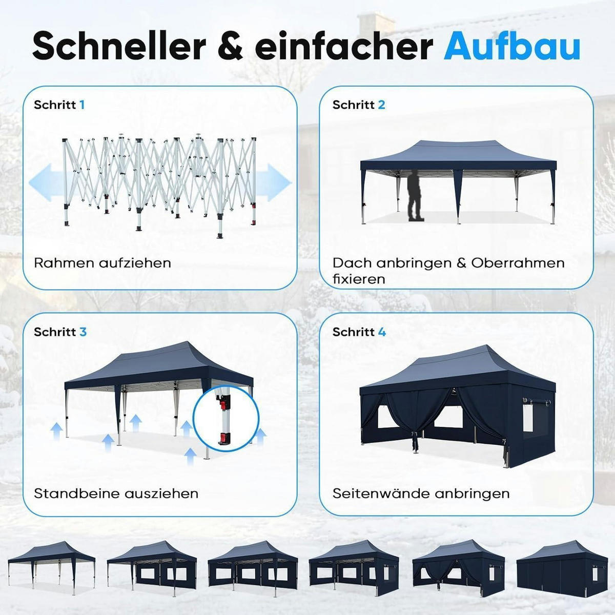 FALTPAVILLON 3x6m wasserdicht mit Seitenwänden Blau - Blau, Textil (585/310/293cm)