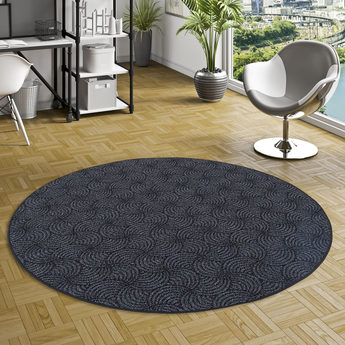FEINSCHLINGE DESIGNER TEPPICH RUND CIRCLE - Schwarz/Grau, Textil (200/200cm) - Snapstyle