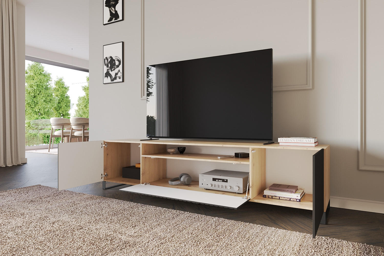 LOWBOARD KITO-S 200x53x41 cm - Artisan / Schwarz - Schwarz/Eiche Artisan, Holzwerkstoff (200/53/41cm) - ALTDECOR