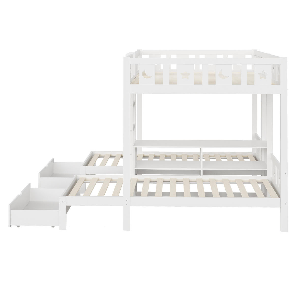 ETAGENBETT 90/200 cm & 140/200 cm mit Leiter, Stauraum und 2 Schubladen, Stern- und Monddesign, Weiß - Weiß, Holzwerkstoff (90/200cm) - Redom
