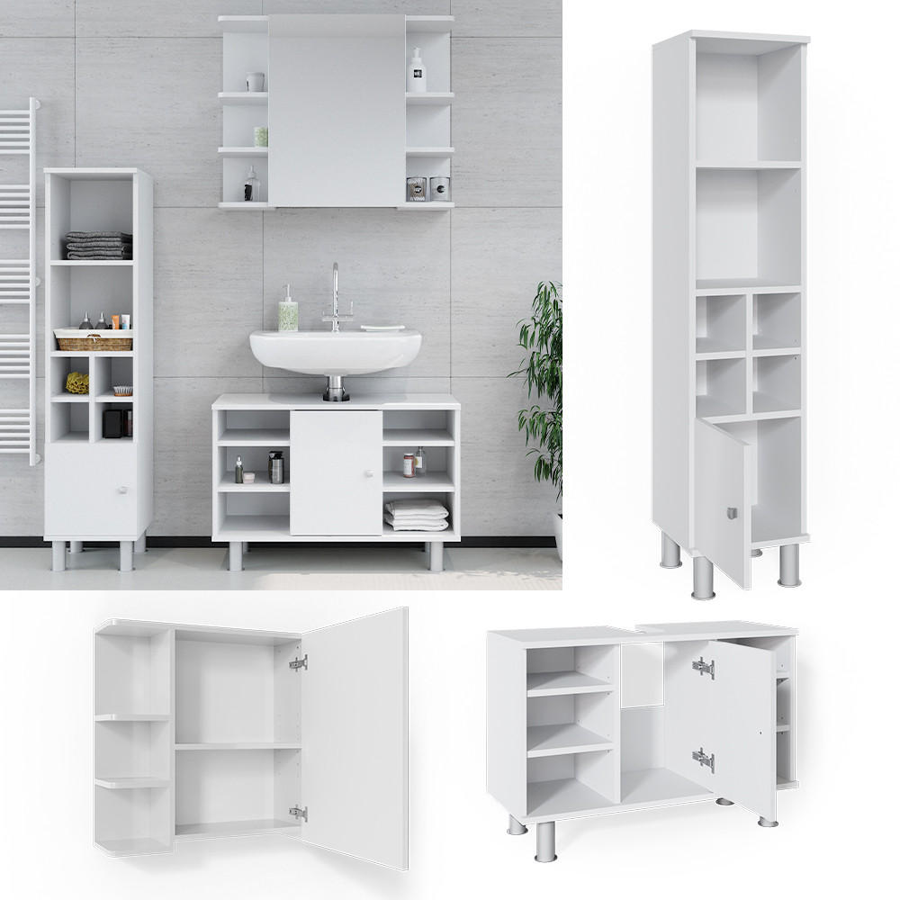 BADMÖBEL-SET Fynn Weiß 3 Teile, mit Midischrank Tür klein - Weiß, Holzwerkstoff (60/54/32cm) - Vicco