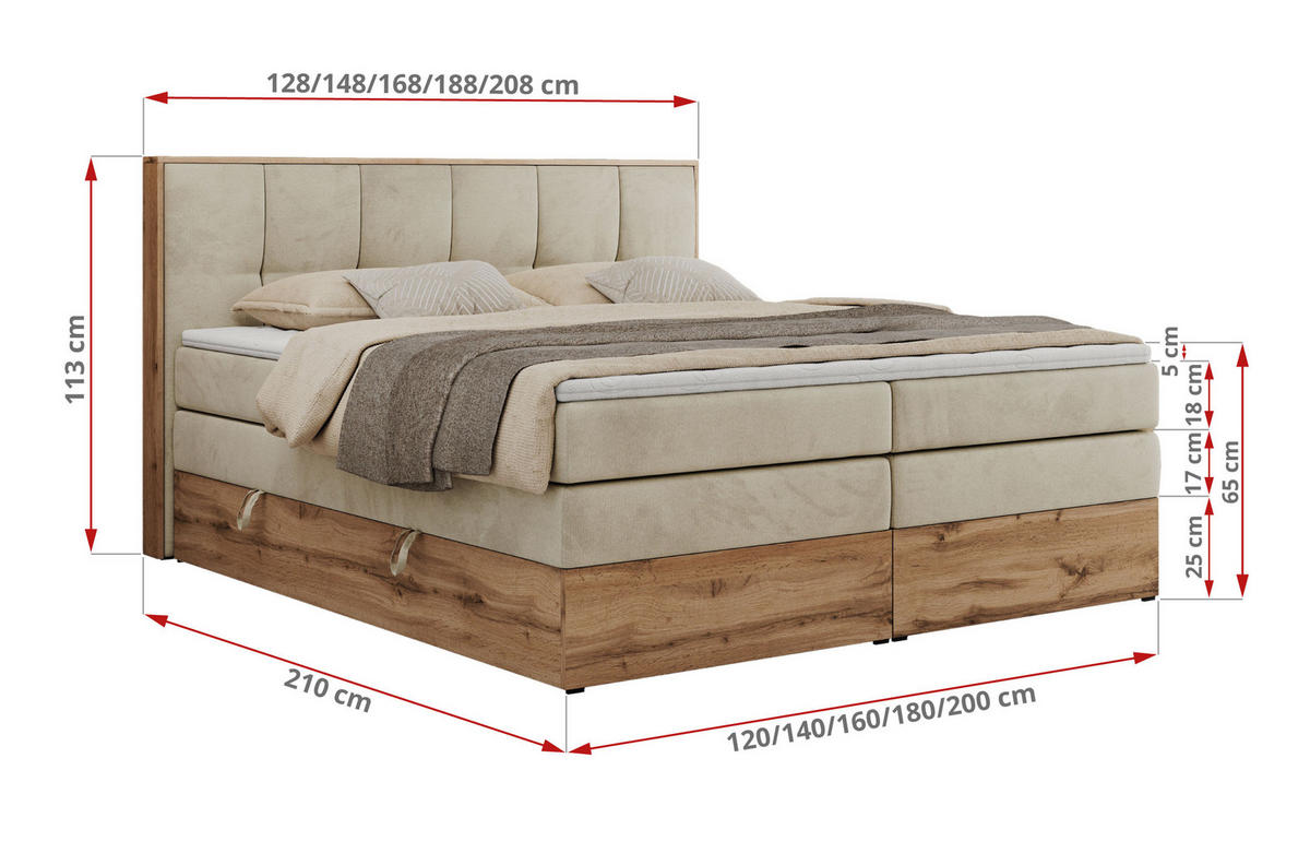 BOXSPRINGBETT ALBERO 1 KING 120/200 Beige Velvet - H3 - Beige, Holz/Textil (120/200cm) - MKS