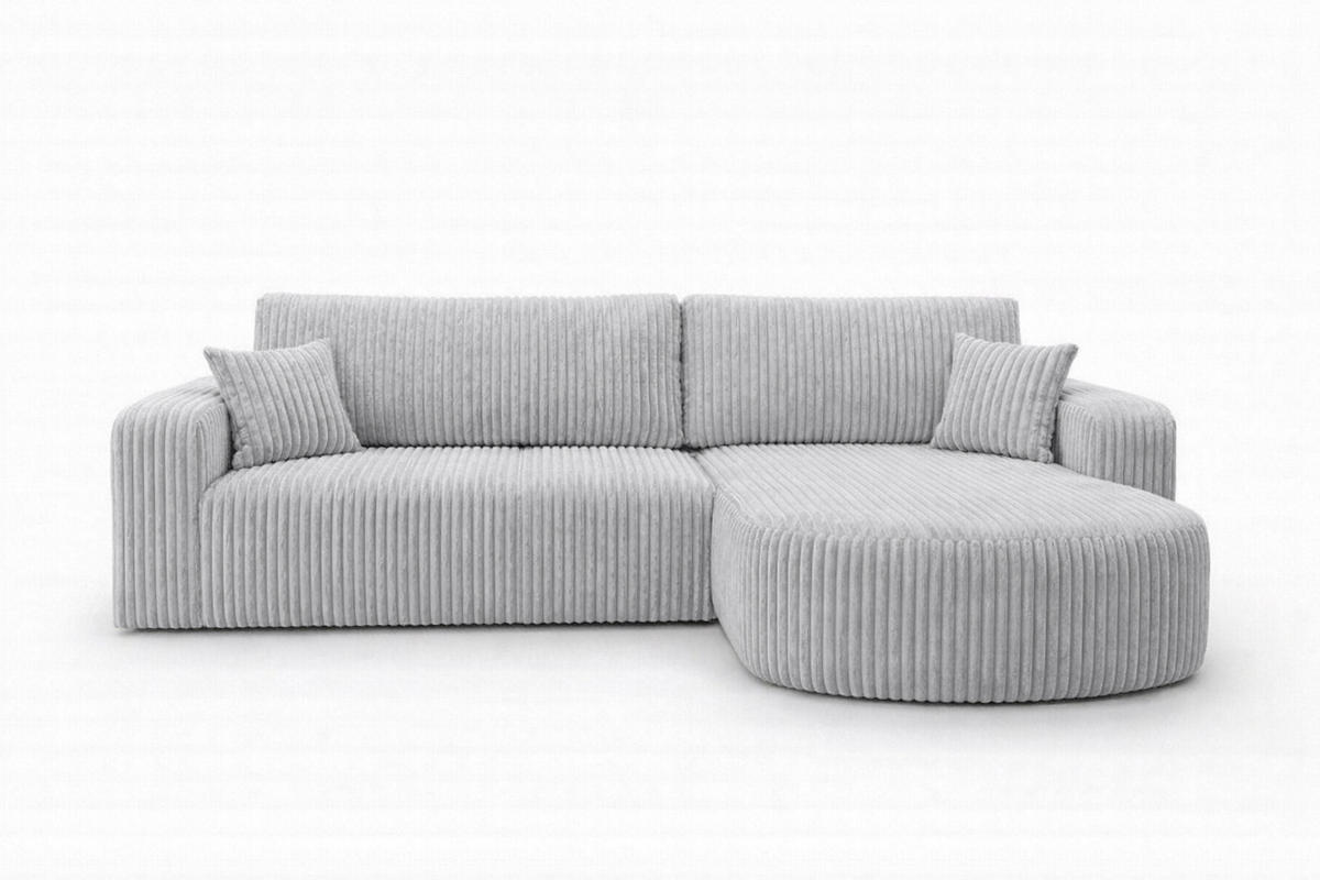 ECKSOFA Mit Schlaffunktion, Cordstoff Tilia, Grau, Rechts, ROUND ONE XL - Grau, Holz (271/175cm) - Kaiser Möbel